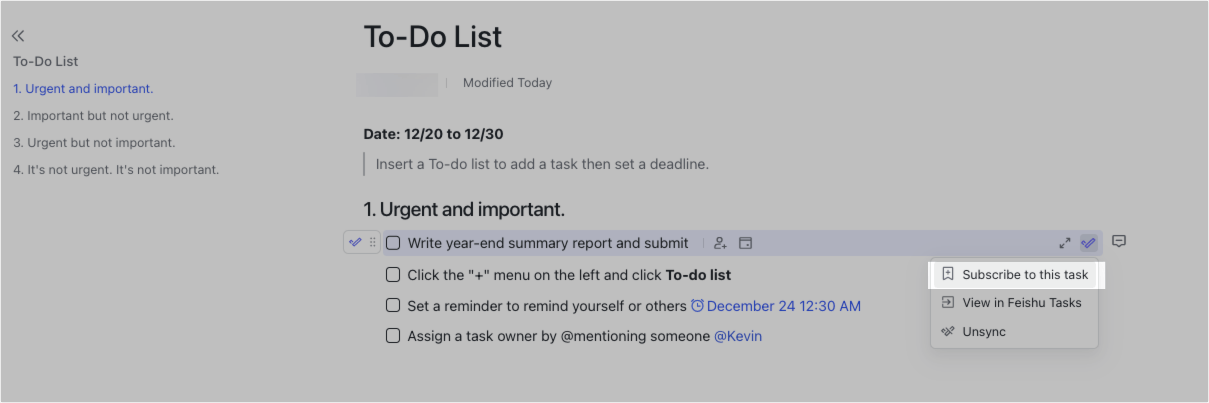 Sync Docs tasks to Tasks
