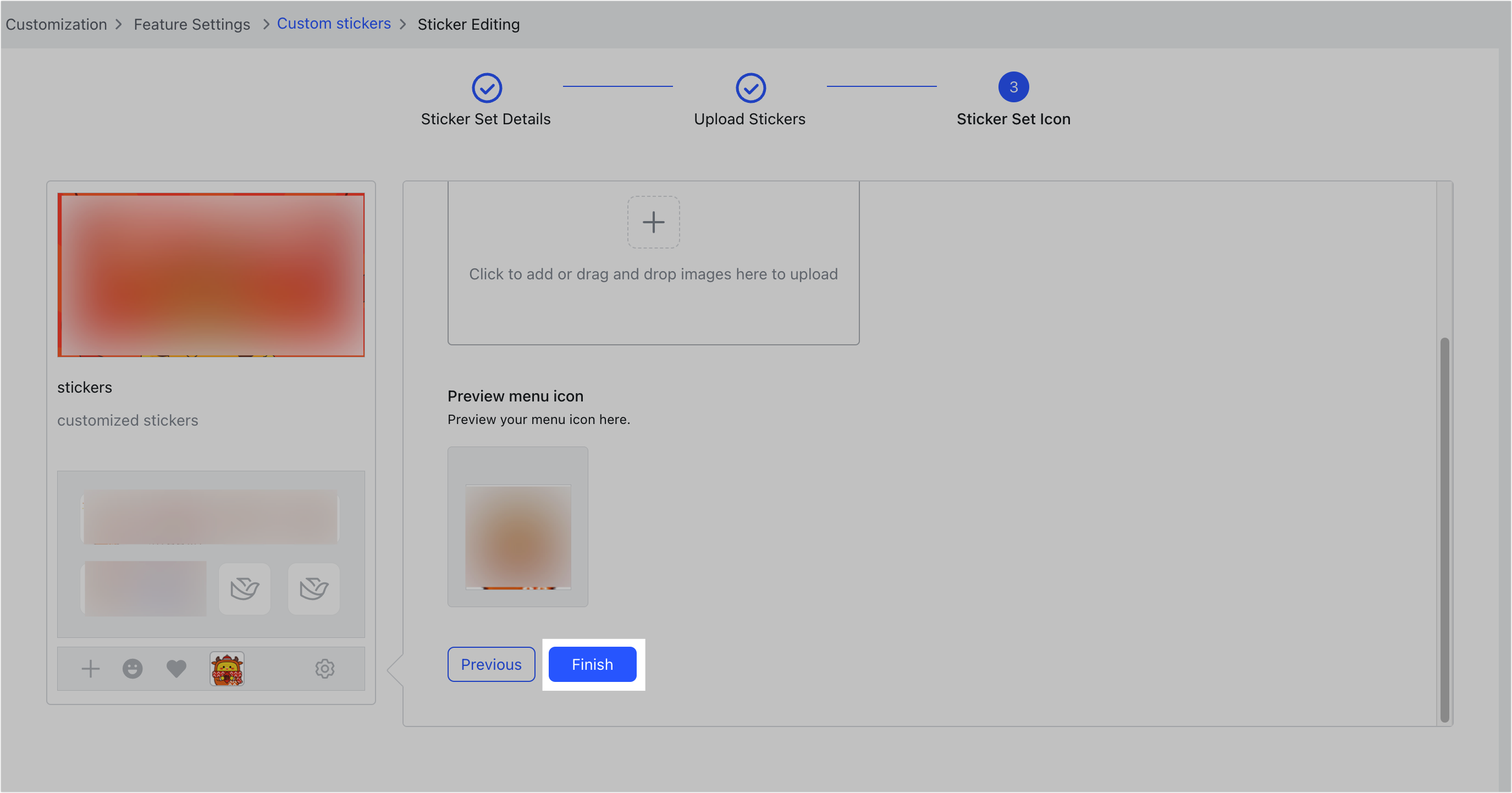 Admin | Upload and manage custom sticker sets