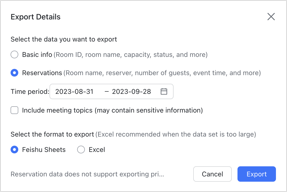 Admin | Export meeting room data