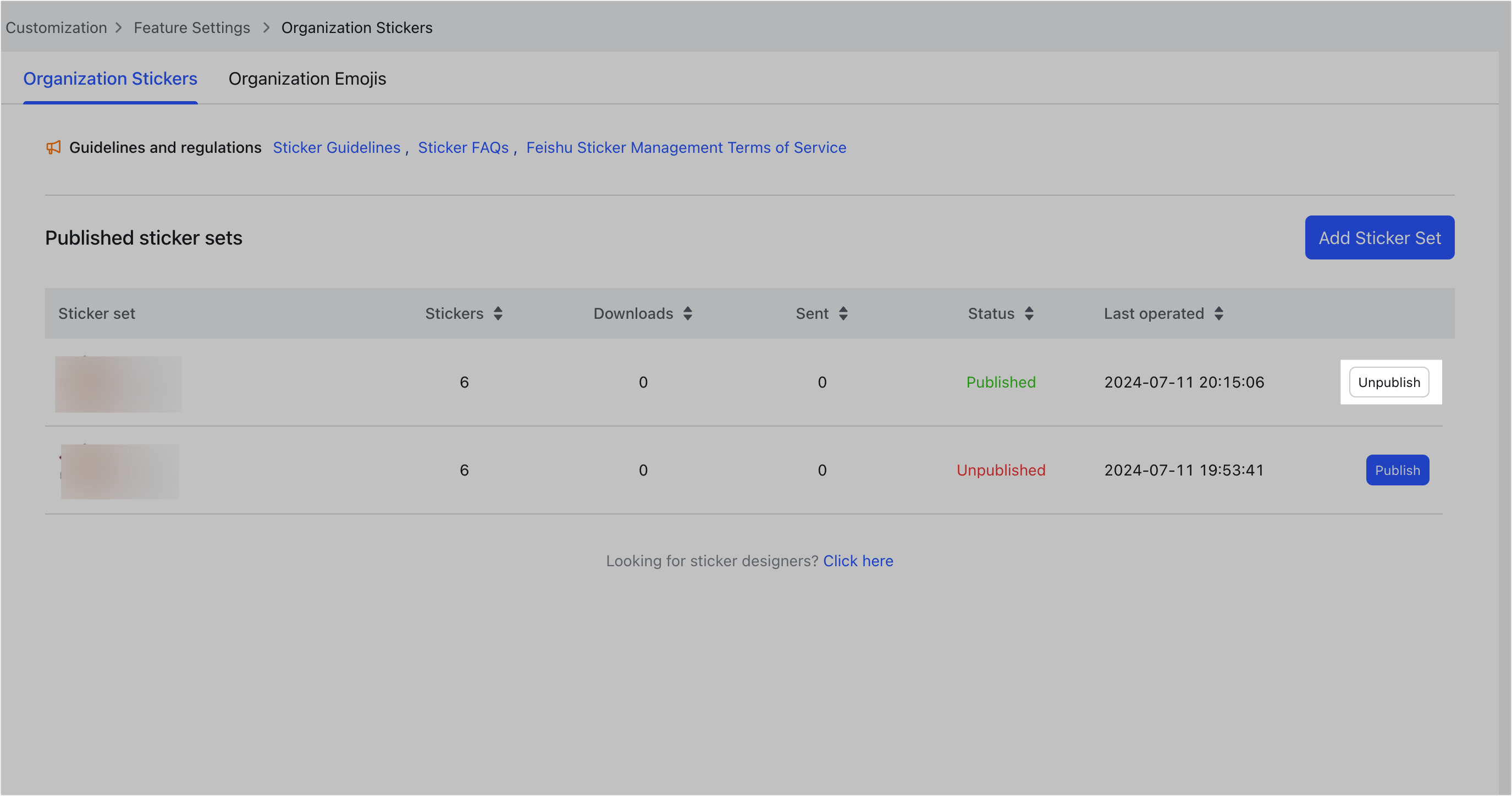 Admin | Upload and manage custom sticker sets