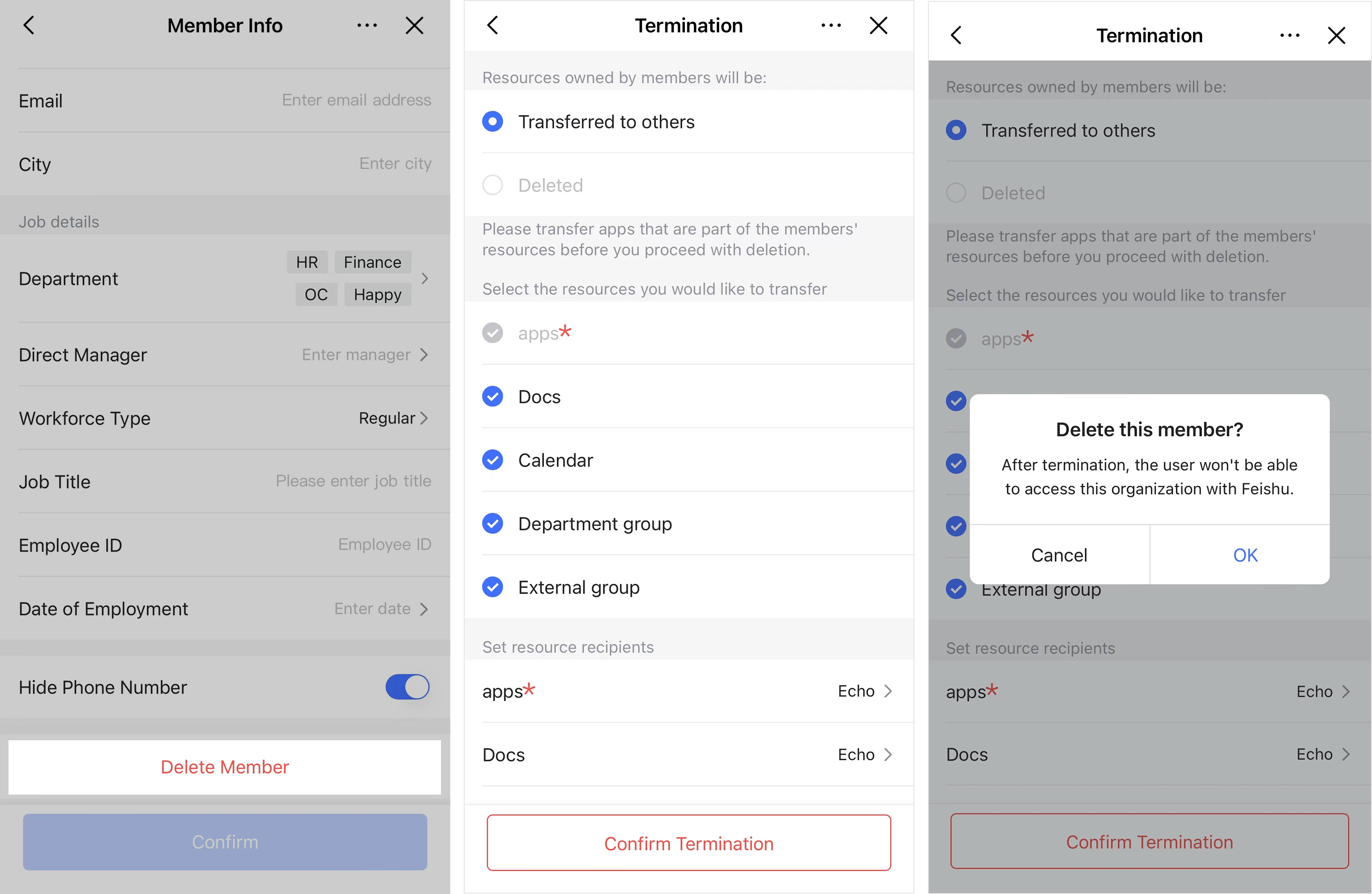Admin | Manage members and departments (Mobile app)