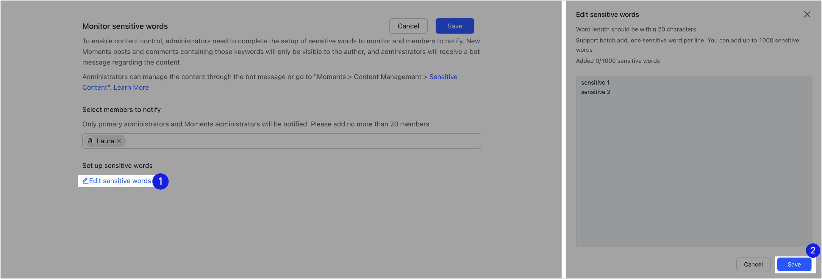 Admin | Configure and monitor sensitive words in Feishu Moments