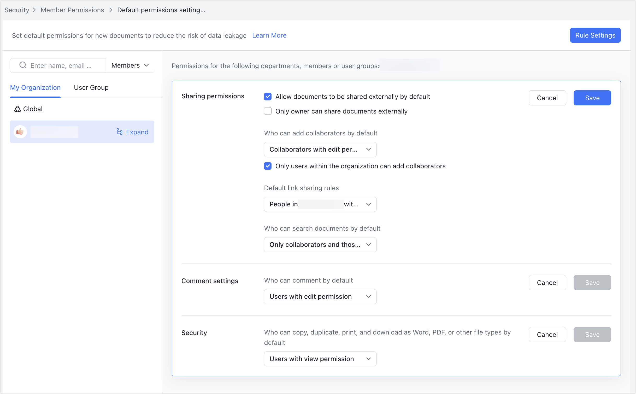 Admin | Configure default permissions for Docs