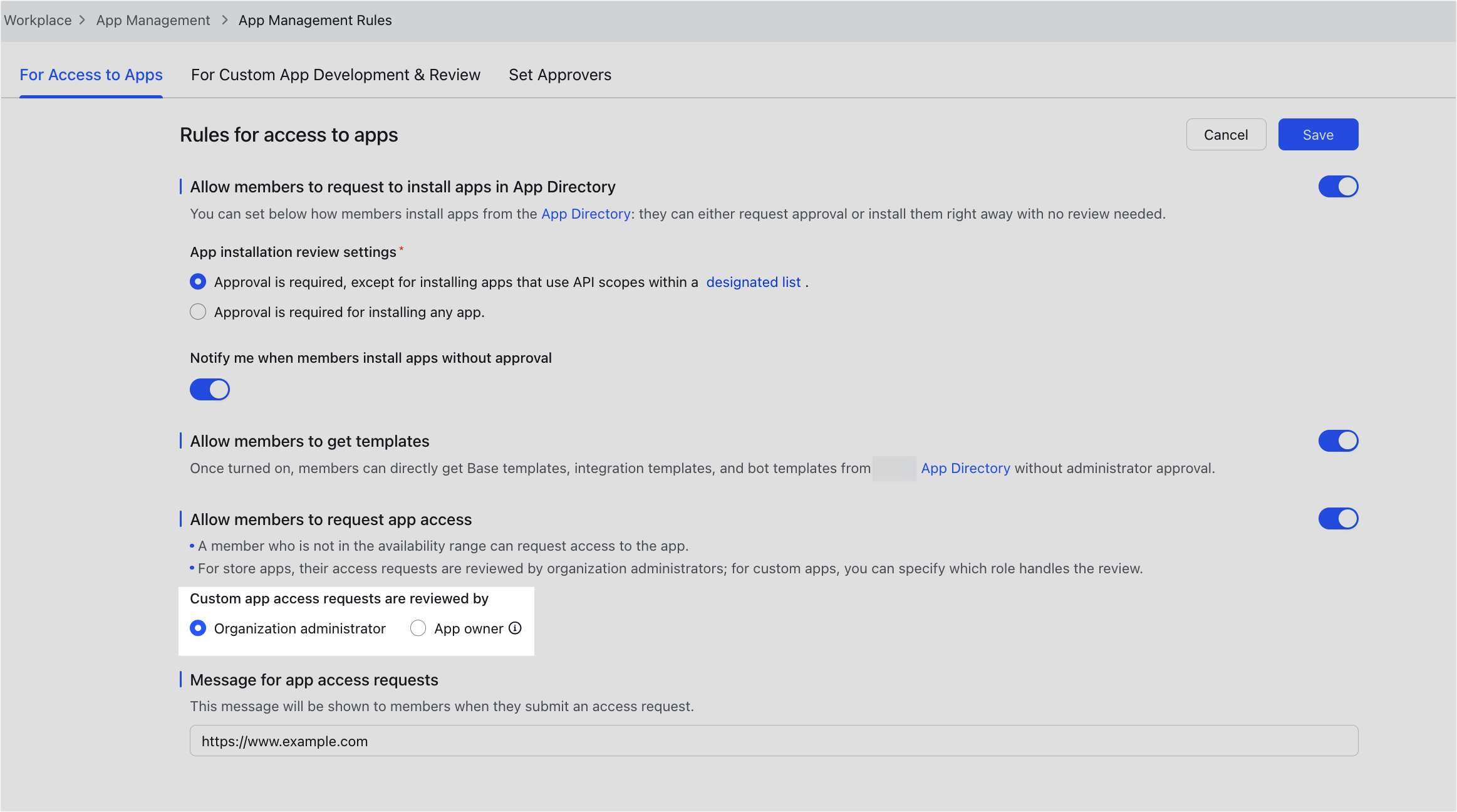 Admin | Configure installation settings for apps