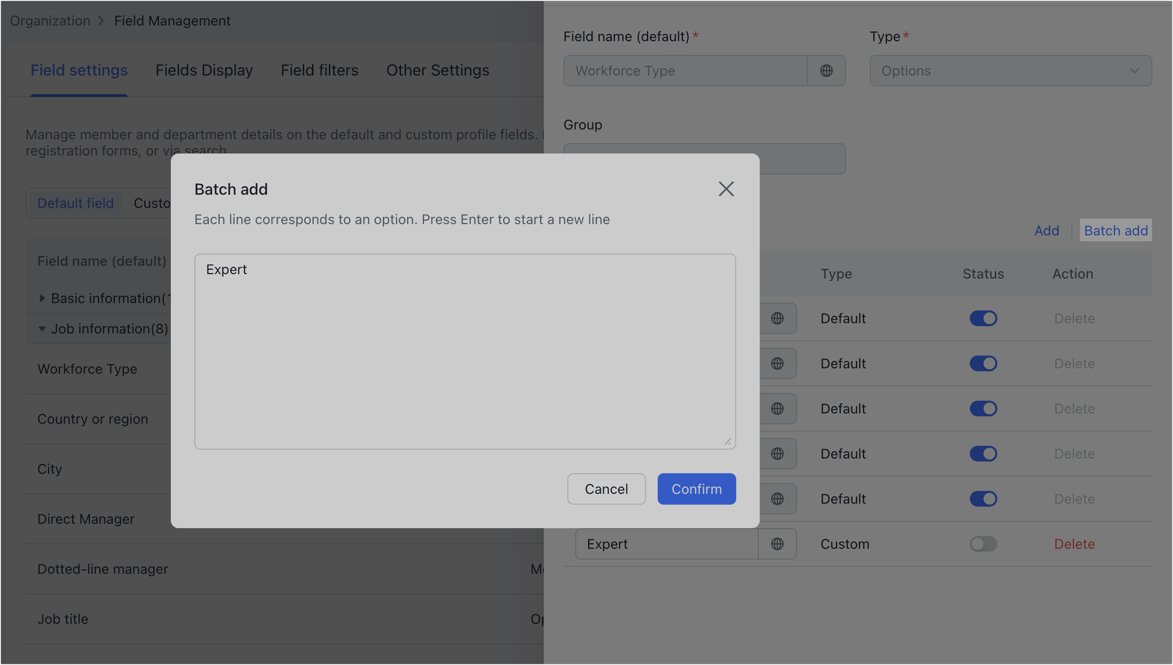 Admin | Customize workforce types