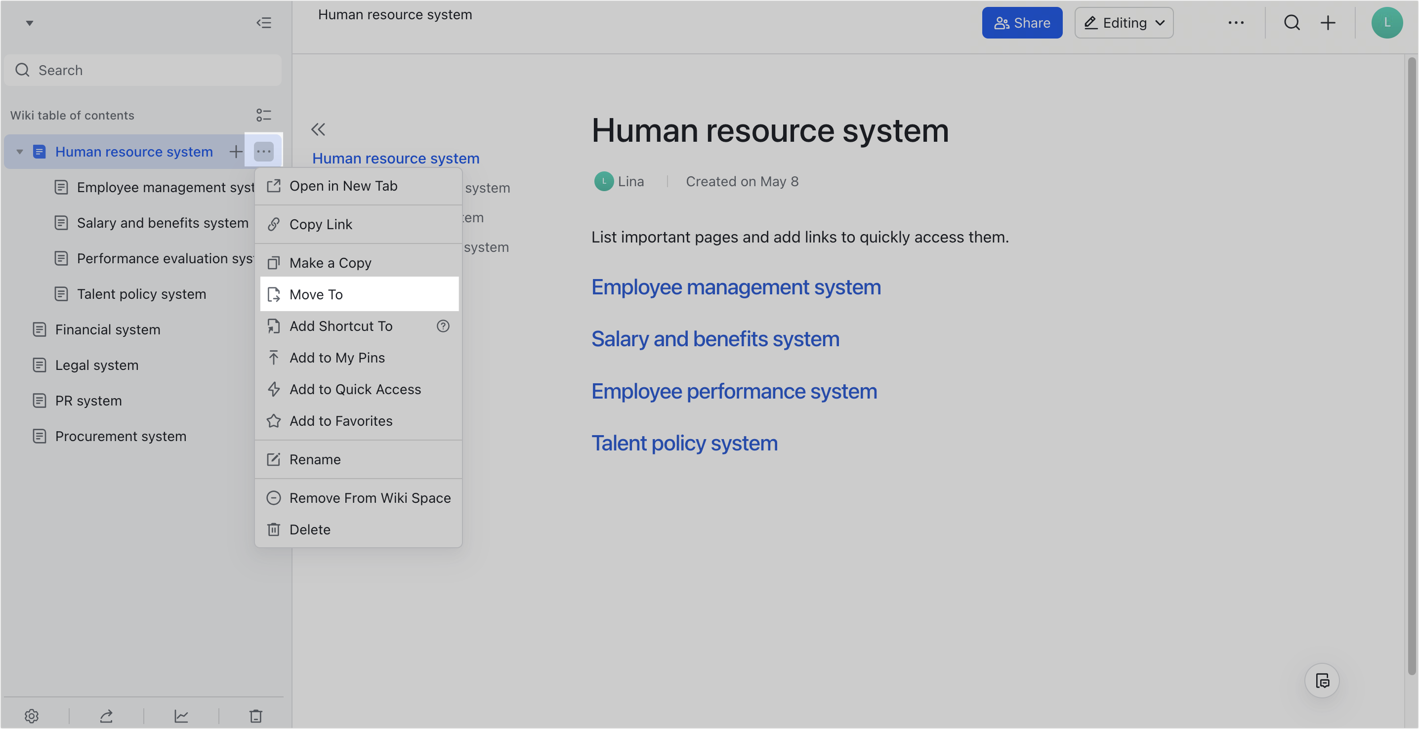 Move documents or folders
