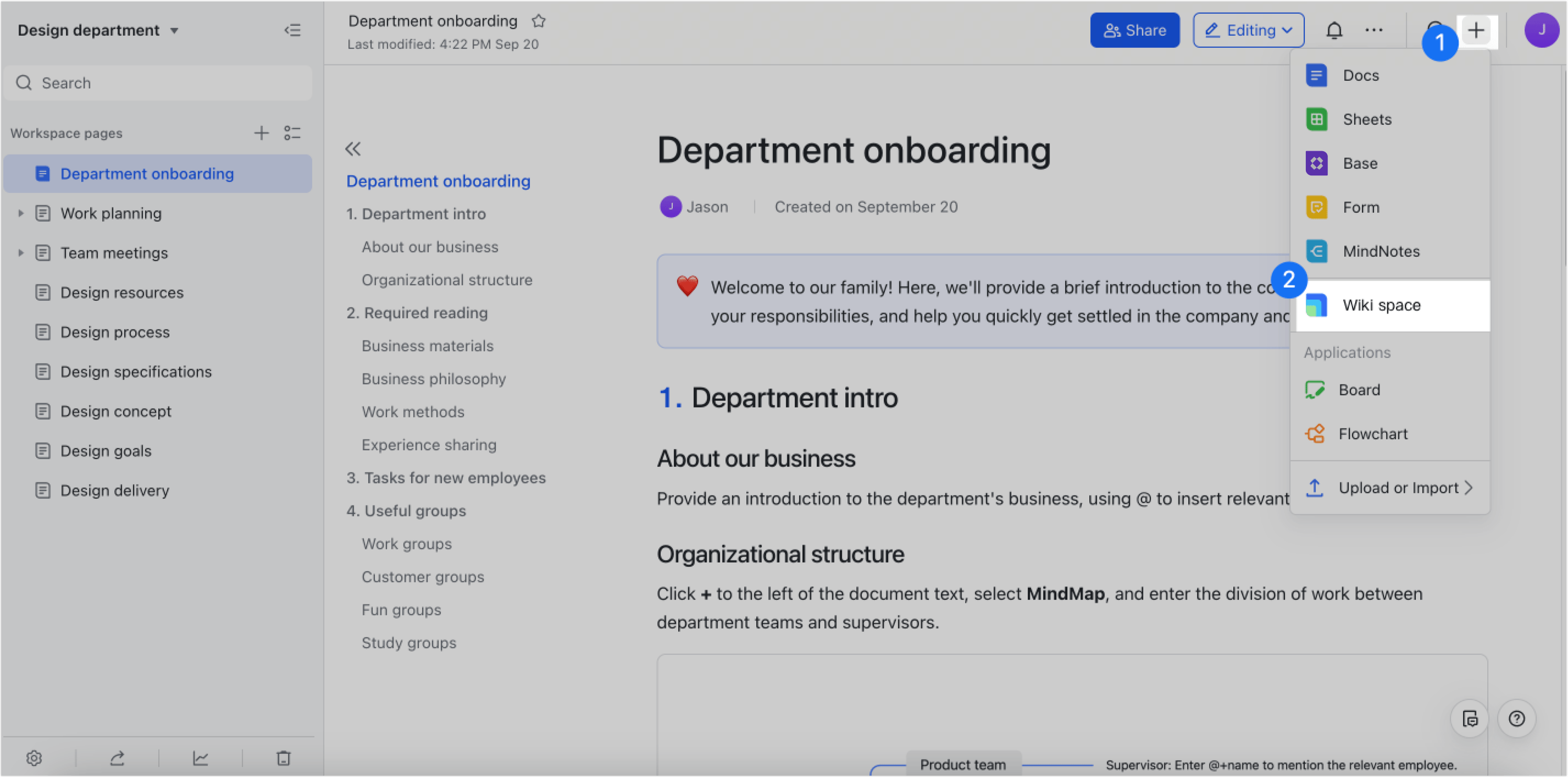 Create a wiki space