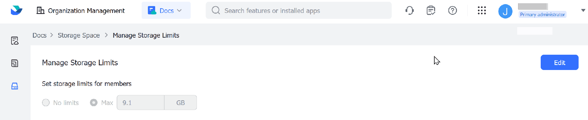Admin | Set the Feishu Docs storage limit