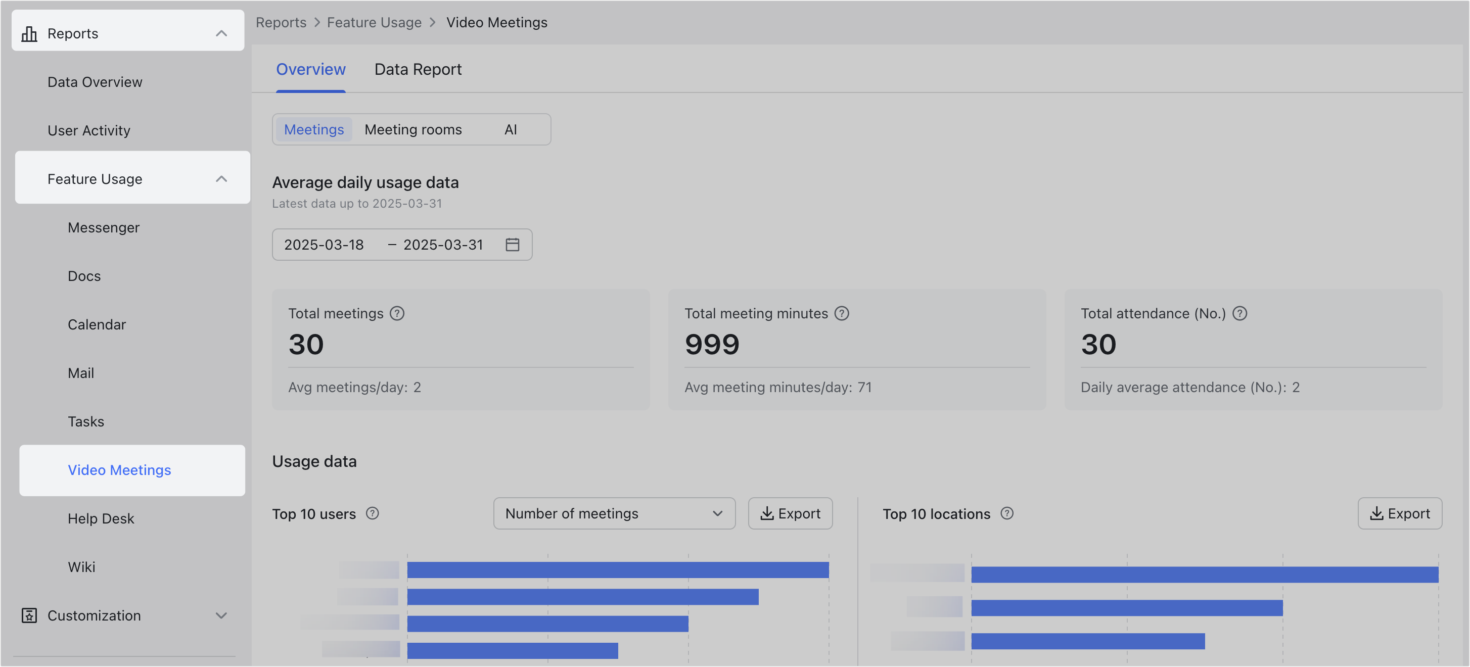 Admin | View video meeting data reports